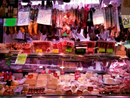 Meat and cheese stall with a huge selection